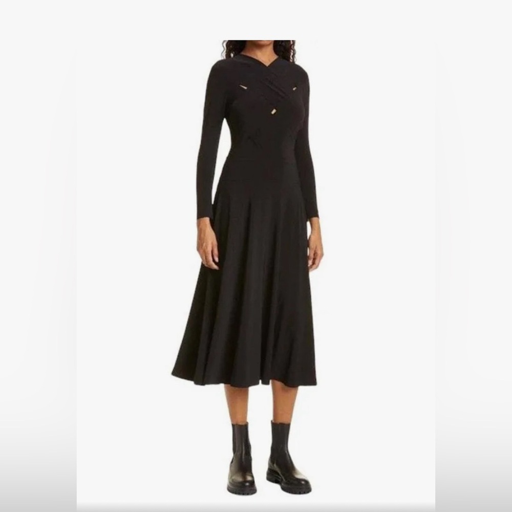 NWT Norma Kamali Long Sleeve Weave Flared Dress